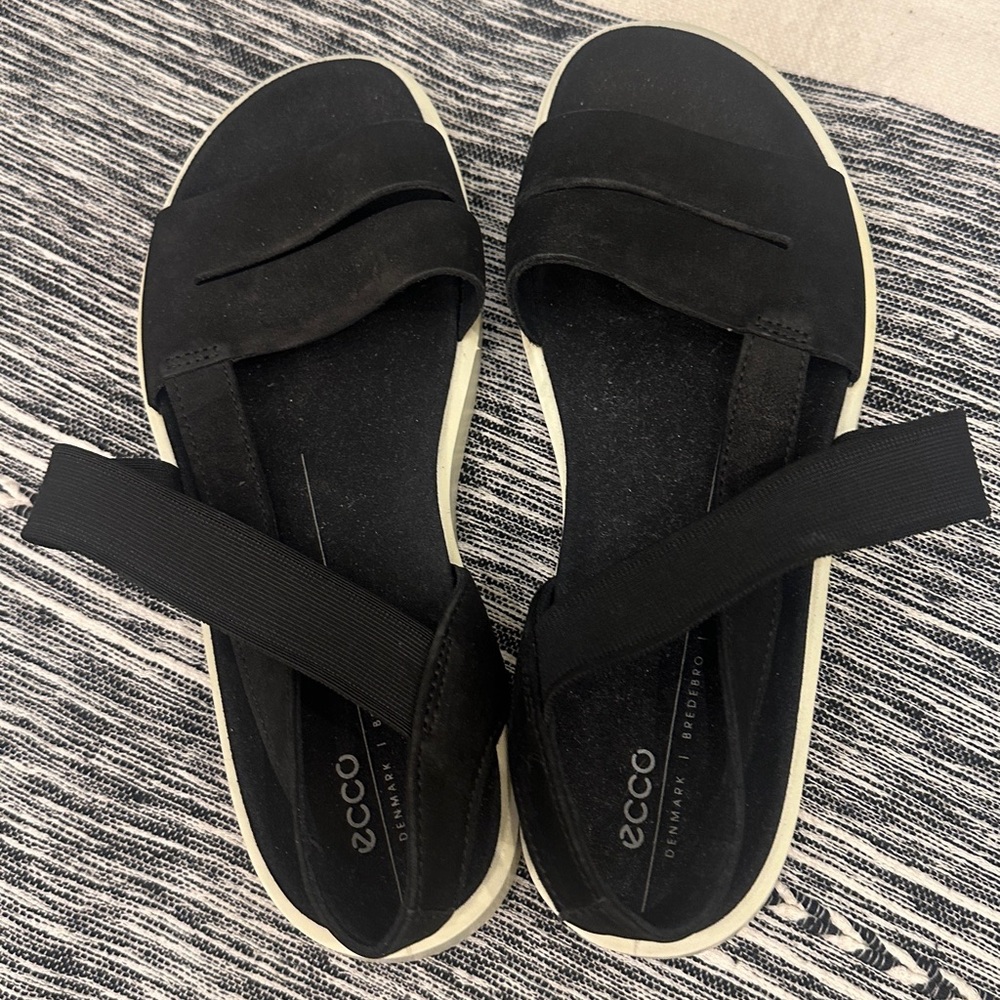 Ecco Women's Black Sandals with White Soles